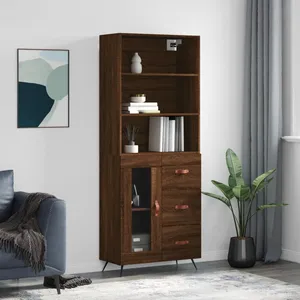 vidaXL Buffet haut Chêne marron 69,5x34x180 cm Bois d'ingénierie pas cher
