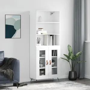 vidaXL Buffet haut Blanc 69,5x34x180 cm Bois d'ingénierie pas cher