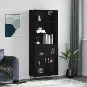 vidaXL Buffet haut Noir 69,5x34x180 cm Bois d'ingénierie pas cher