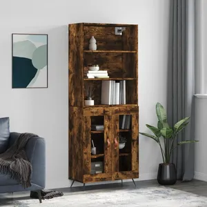 vidaXL Buffet haut Chêne fumé 69,5x34x180 cm Bois d'ingénierie pas cher