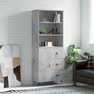 vidaXL Buffet haut Gris béton 69,5x34x180 cm Bois d'ingénierie pas cher
