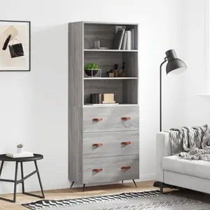 vidaXL Vidaxl Buffet Haut Sonoma Gris 69,5x34x180 Cm Bois D'ingénierie pas cher