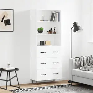 vidaXL Buffet haut Blanc 69,5x34x180 cm Bois d'ingénierie pas cher