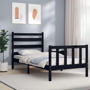 vidaXL Vidaxl Cadre De Lit Sans Matelas Noir Bois De Pin Massif pas cher