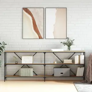 Comparateur de prix : vidaXL Table console chêne sonoma 200x30x75cm bois d'ingénierie et fer