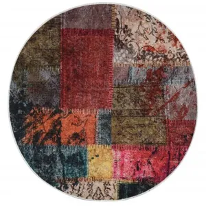 vidaXL Tapis lavable multicolore Ø 200 cm antidérapant pas cher