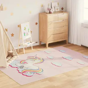 Comparateur de prix : vidaXL Tapis enfants rose 160x230 cm licorne antidérapant lavable