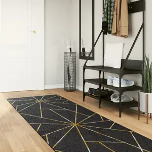vidaXL Tapis lavable noir et doré 80x300 cm antidérapant pas cher