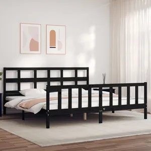 vidaXL Cadre de lit avec tête de lit noir 200x200 cm bois massif pas cher