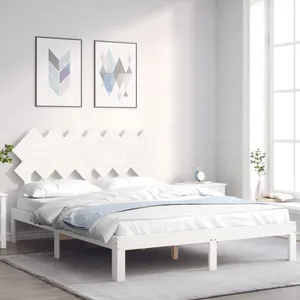 vidaXL Cadre de lit avec tête de lit blanc 140x200 cm bois massif pas cher