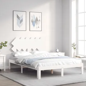 vidaXL Cadre de lit avec tête de lit blanc petit double bois massif pas cher