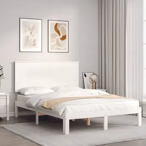 vidaXL Cadre de lit avec tête de lit blanc 140x190 cm bois massif pas cher