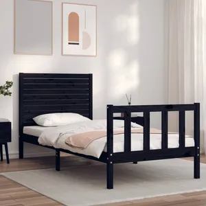 vidaXL Cadre de lit avec tête de lit noir petit simple bois massif pas cher