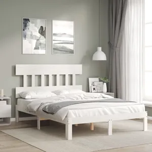 vidaXL Cadre de lit avec tête de lit blanc 140x200 cm bois massif pas cher