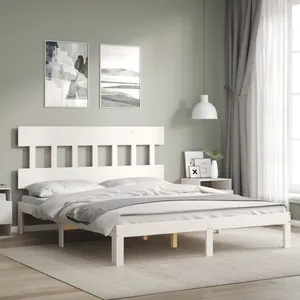 vidaXL Cadre de lit avec tête de lit blanc 160x200 cm bois massif pas cher