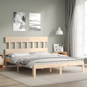 vidaXL Cadre de lit avec tête de lit king size bois massif pas cher