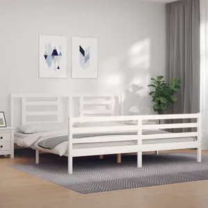 vidaXL Cadre de lit avec tête de lit blanc 200x200 cm bois massif pas cher