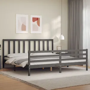 vidaXL Cadre de lit avec tête de lit gris 200x200 cm bois massif pas cher