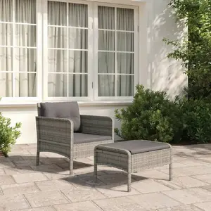 vidaXL Salon de jardin 2 pcs avec coussins Gris Résine tressée
