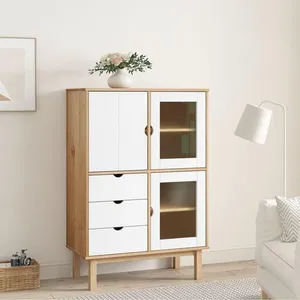 Comparateur de prix : vidaXL Buffet haut OTTA marron et blanc 85x43x125 cm bois massif pin