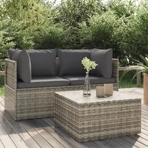 vidaXL Salon de jardin 3 pcs avec coussins Gris Résine tressée pas cher