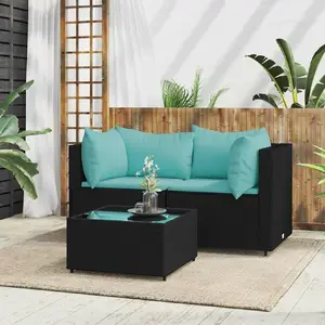 vidaXL Salon de jardin 3 pcs avec coussins Noir Résine tressée pas cher