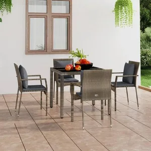 vidaXL Chaises de jardin avec coussins 4 pcs Résine tressée Gris pas cher