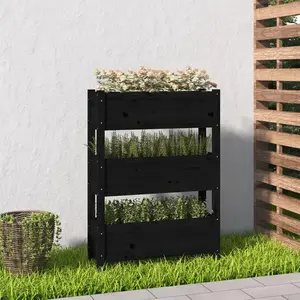 vidaXL Jardinière Noir 77x25x104,5 cm Bois massif de pin pas cher