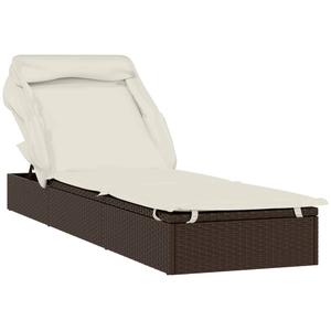 vidaXL Transat avec toit pliable marron 213x63x97 cm résine tressée pas cher