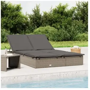 vidaXL Chaise longue à 2 places avec coussins gris résine tressée pas cher