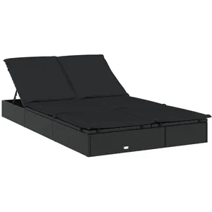 vidaXL Chaise longue à 2 places avec coussins noir résine tressée pas cher