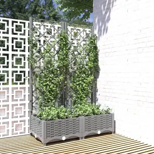Comparateur de prix : vidaXL Jardinière avec treillis Gris clair 80x40x121,5 cm PP