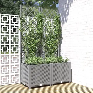 Comparateur de prix : vidaXL Jardinière avec treillis Gris clair 80x40x136 cm PP