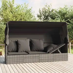 Comparateur de prix : vidaXL Lit de salon d'extérieur toit et coussins Gris Résine tressée
