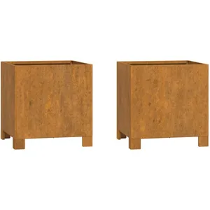 vidaXL Jardinières avec pieds 2 pcs Rouillé 32x30x33 cm Acier corten pas cher