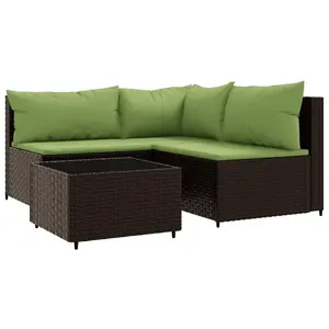 vidaXL Salon de jardin 4 pcs avec coussins Marron Résine tressée pas cher