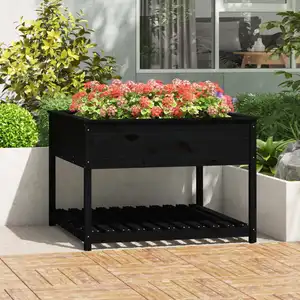 vidaXL Jardinière et étagère Noir 111,5x111,5x81 cm Bois massif de pin pas cher