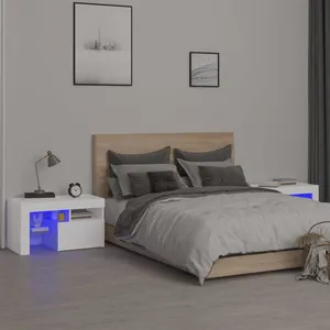 vidaXL Tables de chevet 2 pcs et lumières LED Blanc 70x36,5x40 cm pas cher