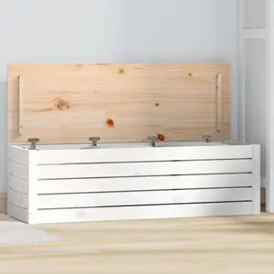 vidaXL Boîte de rangement Blanc 109x36,5x33 cm Bois massif de pin pas cher