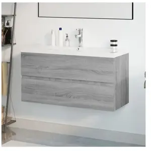 vidaXL Meuble lavabo avec bassin intégré Sonoma gris Bois d'ingénierie pas cher