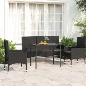 Comparateur de prix : vidaXL Salon de jardin 4 pcs avec coussins Noir Résine tressée