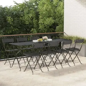 vidaXL Chaises de bistrot pliantes 8 pcs Noir Résine tressée et acier pas cher