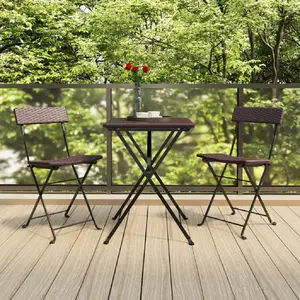 vidaXL Chaises de bistrot pliantes 2pcs Marron Résine tressée et acier pas cher