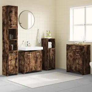 vidaXL Vidaxl Ensemble De Meubles De Salle De Bain 4 Pcs Chêne Fumé Bois pas cher