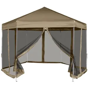 Comparateur de prix : vidaXL Chapiteau hexagonal et parois latérales 3,6x3,1 m taupe 220g/m²