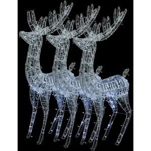 vidaXL Rennes de Noël XXL Acrylique 250 LED 3 pcs 180 cm Blanc froid pas cher