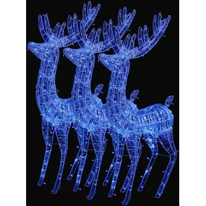 vidaXL Rennes de Noël XXL Acrylique 250 LED 3 pcs 180 cm Bleu pas cher