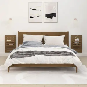 Comparateur de prix : vidaXL Étagères de chevet murales 2 pcs Marron miel Bois de pin massif