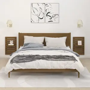 Comparateur de prix : vidaXL Étagères de chevet murales 2 pcs Marron miel Bois de pin massif