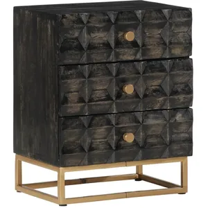 vidaXL Table de chevet Noir 40x29x50 cm Bois de manguier solide pas cher